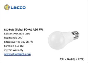 China 6000k LED Globe Light Bulb E27 7W , SMD Low Wattage Led Bulbs Light 100 LM / W factory
