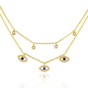 China Double Layer Evil Eye Bezel Set Diamond Necklace Women Bezel Set Pendants factory