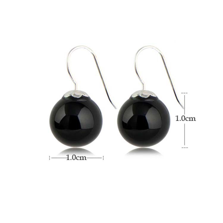 925 Sterling Silver Dangle Earrings with Black Onyx Bead (011634BLACK)