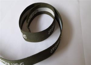 China 2cm Polyester Jacquard Woven Ribbon Green Base White Words Custom Decorative factory