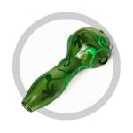 Green Glass Smoking Pipe With Luminous Flower , Glass Hand Pipe For Smoking