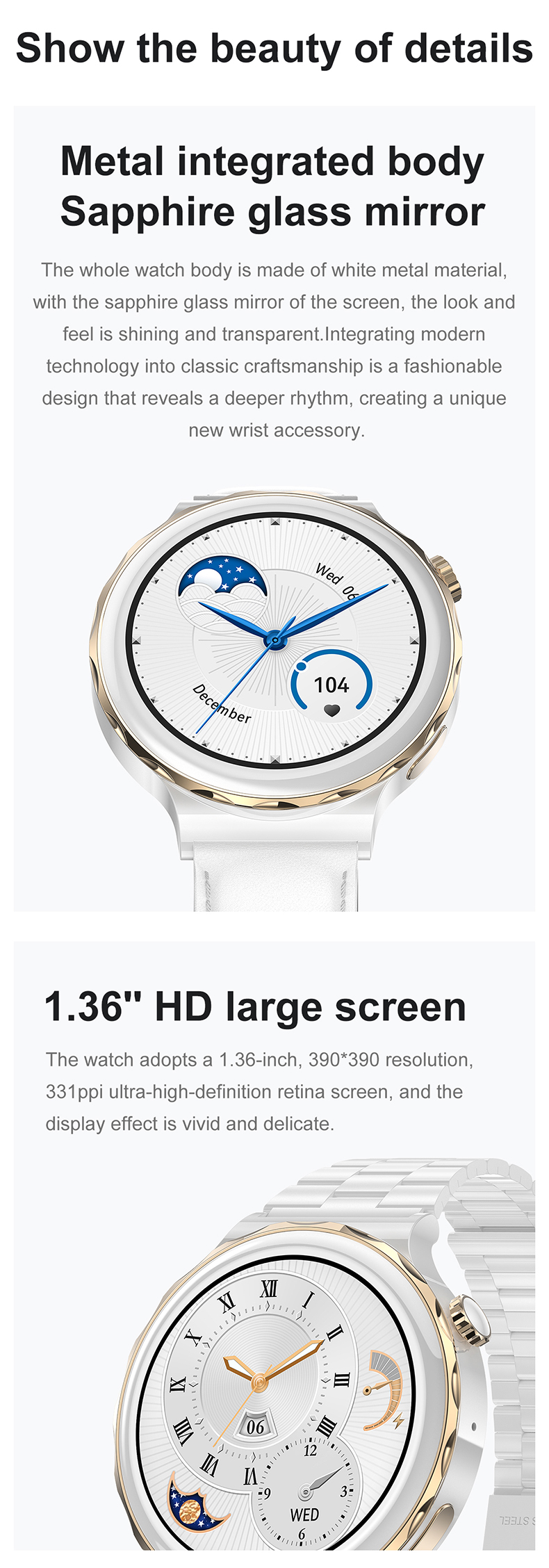 HK43 Smartwatch Double Straps Wireless Charging Bt Calling Custom Dial Female Physiological Cycle Women Smart Watch
