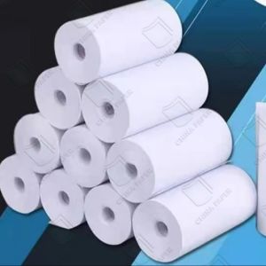 China Small Roll Thermal Paper With Heat-sensitive Coating For POS Printing 55 Gsm 80 X 80 Mm For Direct Printing factory