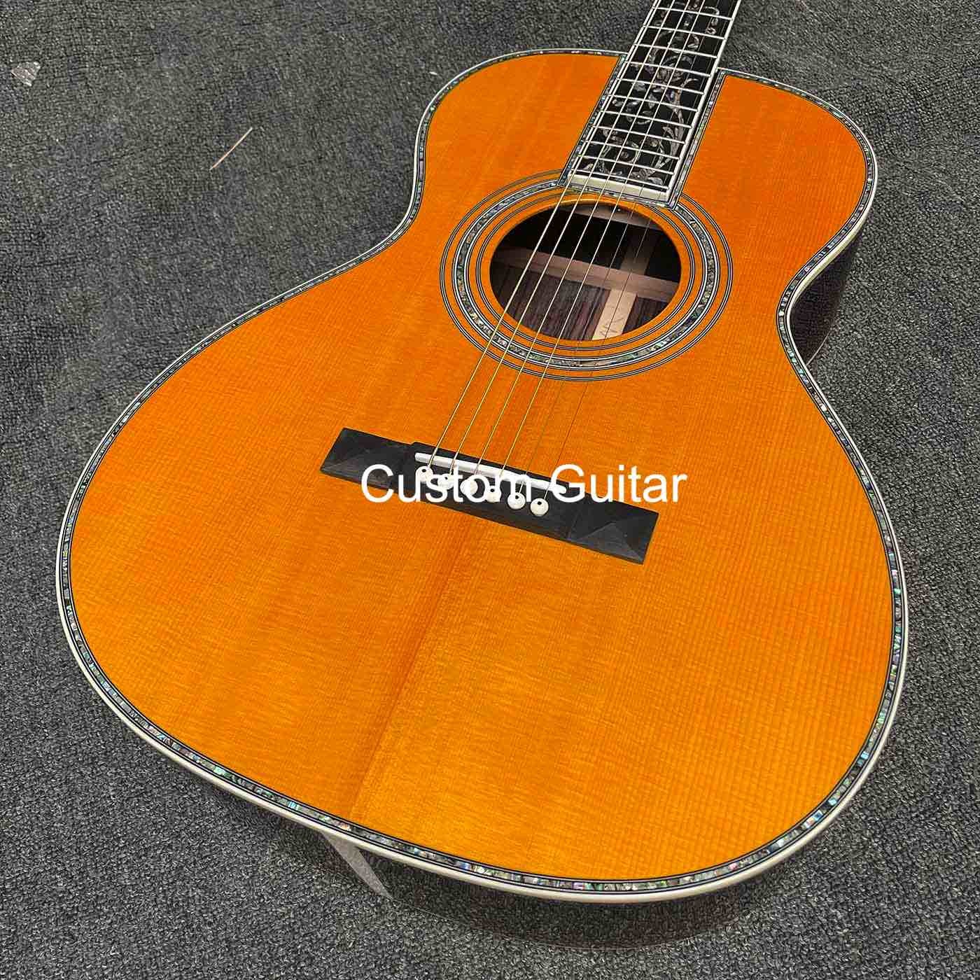 39" Solid Rosewood Back Side Acoustic Guitar Ebony Fretboard Abalone Inlays in Yellow Painting