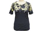 Ladies Casual Round Neck Shirt Shot Sleeves Allover Disperse Printing Stripe And