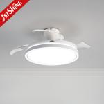 Flush Mounted Retractable Ceiling Fan With Light 3 Color Dimmable LED Light