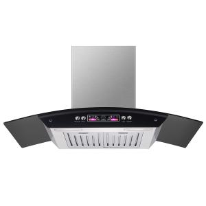 China Elegant Electric Glass Chimney Hood with App Controlled Low Noise Stainless Steel Copper Motor factory