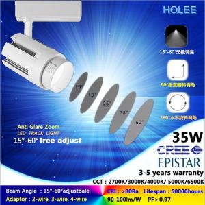 China 6500k 35W cree LED track light spot fixture high lumens CRI 90 adjustable beam angle factory