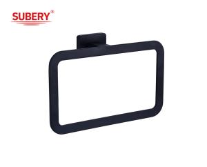 China Zinc Wall Mounted Bathroom Accessories towel ring holder matt black clssical rectangle design OEM ODM factory