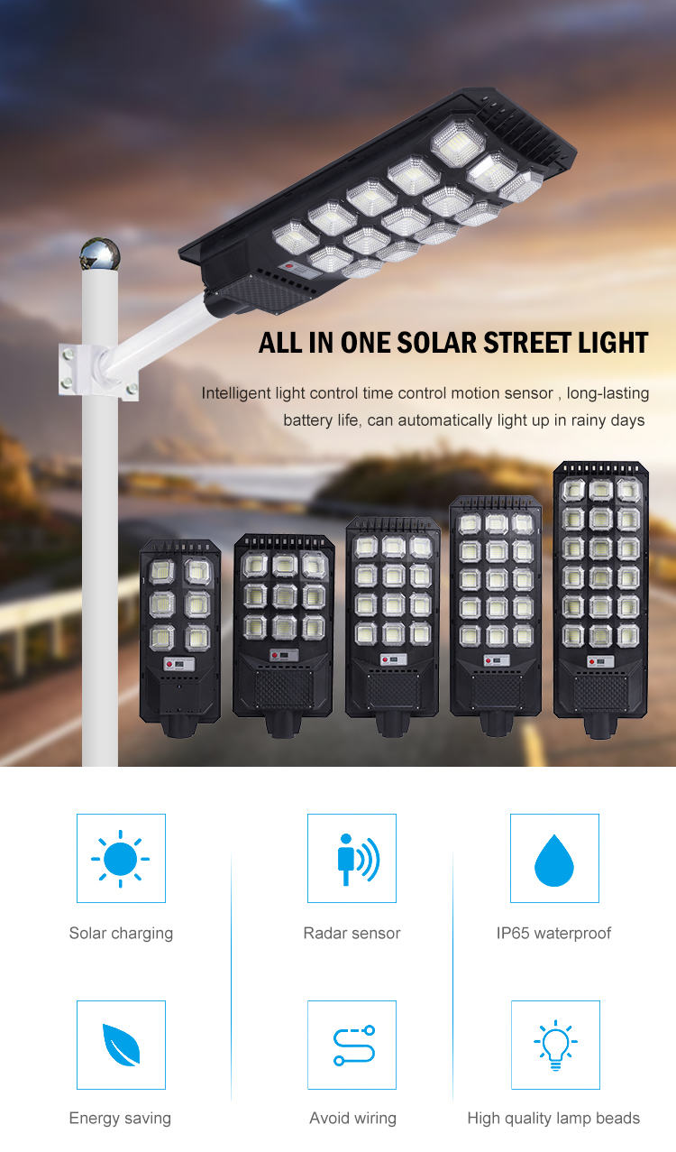 Professional Design Outdoor Ip65 ABS 200w 300w 400w 500w 600w Integrated All In One Solar Led Street Light