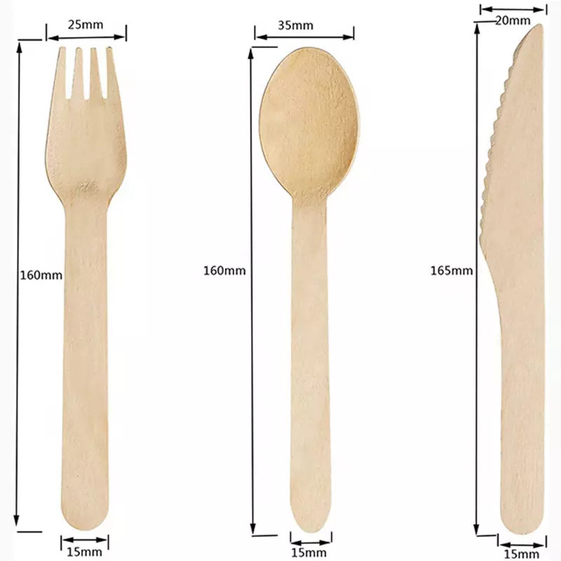 160 mm 100% disposable wooden knife fork spoon brown napkin pepper wrapped individually can be customized logo