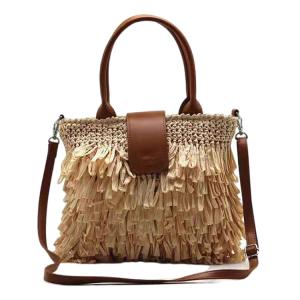 China ECO Friendly Fashion Summer Tote Handbag Bohemian Handmade Bali Bags Straw Beach Bag Cotton Canvas Shopping Bags factory