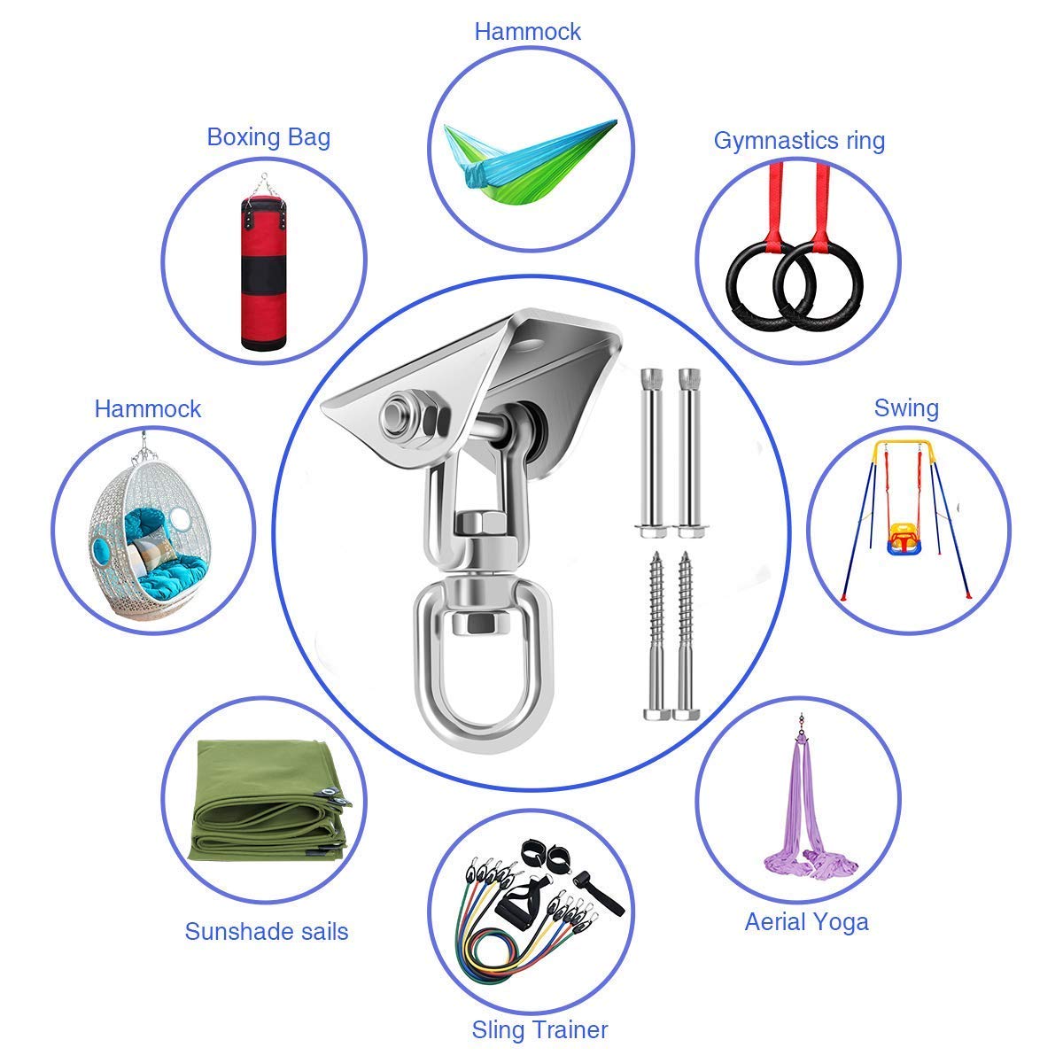 Swing Hangers and Springs Hanging Kit Heavy-Duty 304 Stainless Steel for Hammocks
