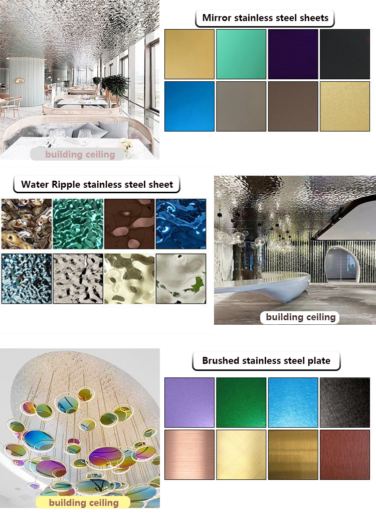 201 304 316 Astm Decorative Mirror Stainless Steel Sheet Color Water Ripples Decorative Gold Stainless Steel Sheet