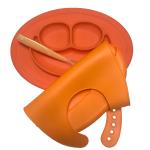 Octagonal Shape Silicone Placemat Plate Baby Spoons And Waterproof Bib