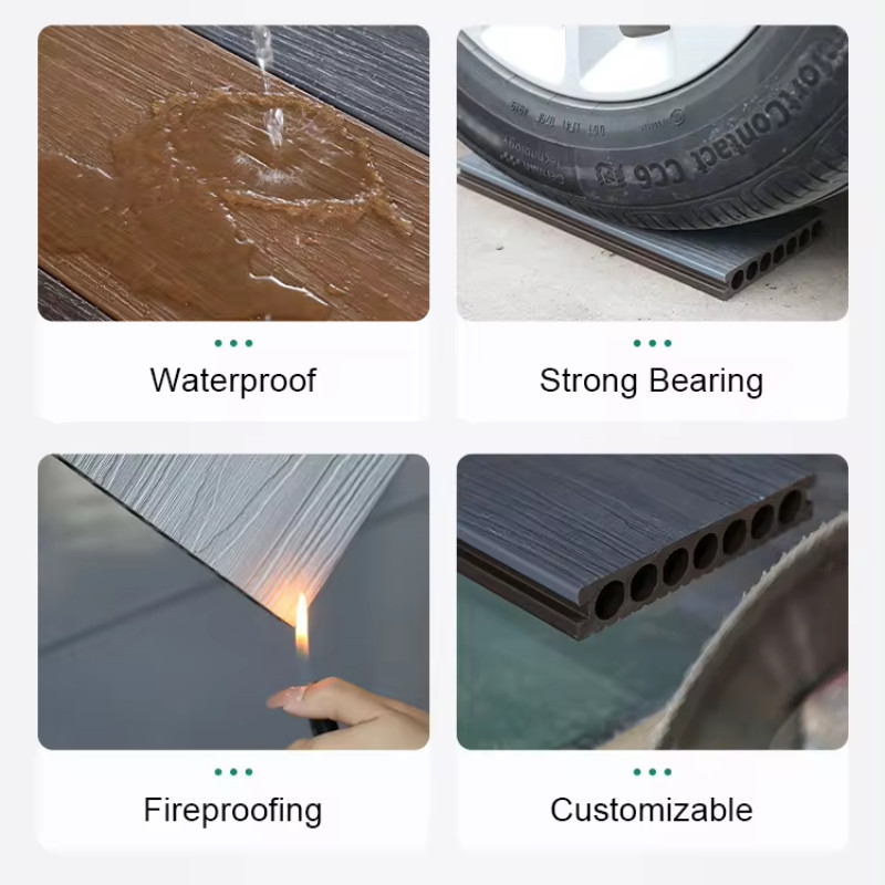 WPC Decking Board Waterproof Wood Plastic Composite Flooring Material Teak and PVC Square Exterior Tiles
