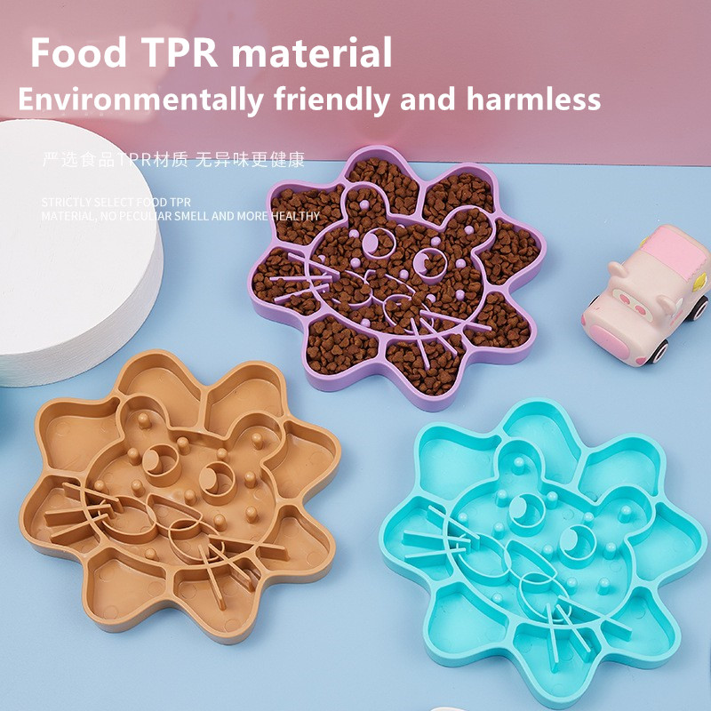 Cat Bowl Dog Bowl Slow Food Bowl Anti-Choking Silicone Pet Bowl Cat Bowl Anti-Overturning Anti-Splash Food Bowl