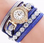 Ladies Fashion Long Strap PU Leather Belt Diamonds Wrist Band Watch