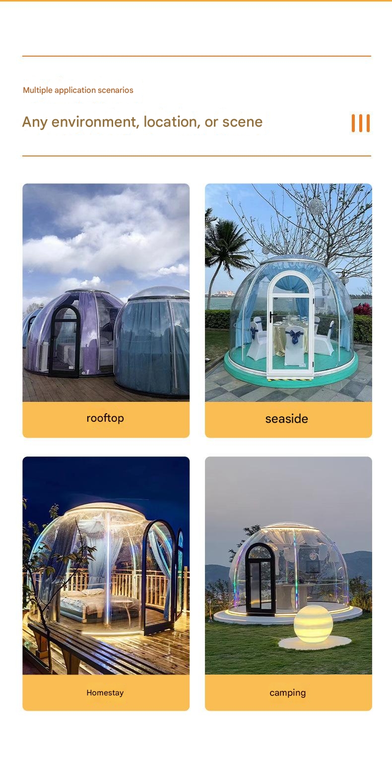 Transparent PC Dome Spherical Dining Room in Steel Structure Bubble House for Star Gazin