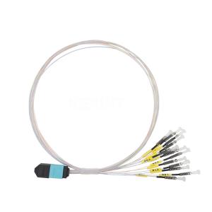 China FTTH Multimode MTP LC Fiber Optic Patch Cable Ferrule OM3 OM4 12 Fibers 0.7mm 0.5m factory
