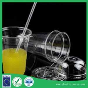 China 700ml Clear Plastic PET Disposable Cup with lids cup cover on it factory