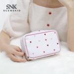 Beautiful Printed Pink Heart Satin Fabric Makeup Brush Bag With Zipper