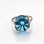 Gemstone Jewelry 12mmx14mm Oval Dome Blue Topaz Cubic Zirconia 925 Silver Ring