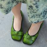 S239 2020 Gradient Polished Handmade Leather Women's Shoes Square Toe Velcro