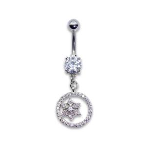 China Silver Barbell Belly Button Piercings Jewelry 10mm Zircons Flower Dangle surgical steel factory