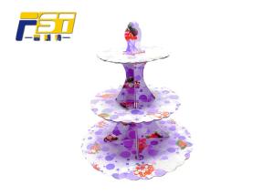China Luxury Fancy Cardboard Cake Display , Round Shape Three Tier Cardboard Cake Stand factory