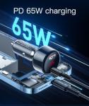 Digital Display USB A USB C Car Chargers OTP 65W Black Blue Color