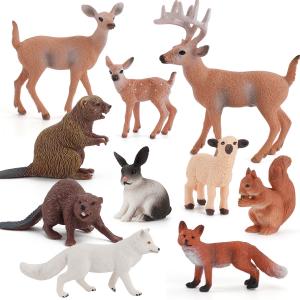 China Wildlife Animal Model Toys 10 PCS White Tailed Deer Beaver Fox Rabbit Figurine Family Party Favors factory