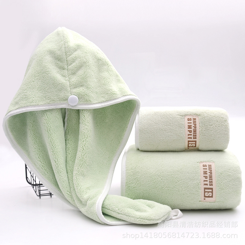 High Absorbent Coral Velvet Bath Towel and Shower Cap Gift Set 1kg Polyester Material