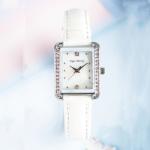 Yellow Leather Strap Analog Dial Watch 24cm Diamond Rectangle Watch Womens 3ATM