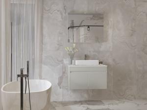 China Powder Coating Stainless Steel Wash Basin Cabinet Modern Floating Bathroom Vanities factory