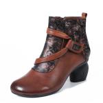 HZM032 Retro printed leather women's shoes autumn and winter new ethnic style