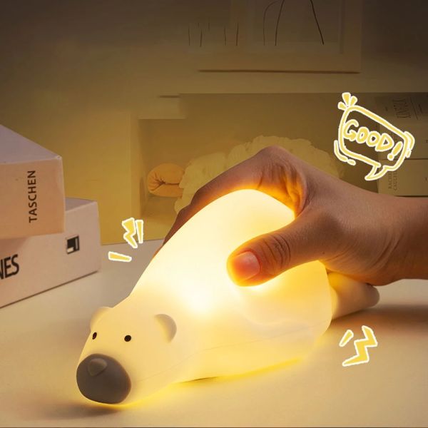 Gift Led Children Sleeping Night Light Rechargeable Silicone Squishy Bear Desktop