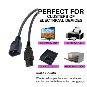 18 awg Computer Panel Mount Iec Cord C14 Male Plug To C13 Female Socket Power