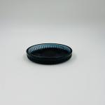 Round Pale Blue Glass Bathroom Accessories Set with Ribbed Vertical Stripe Soap