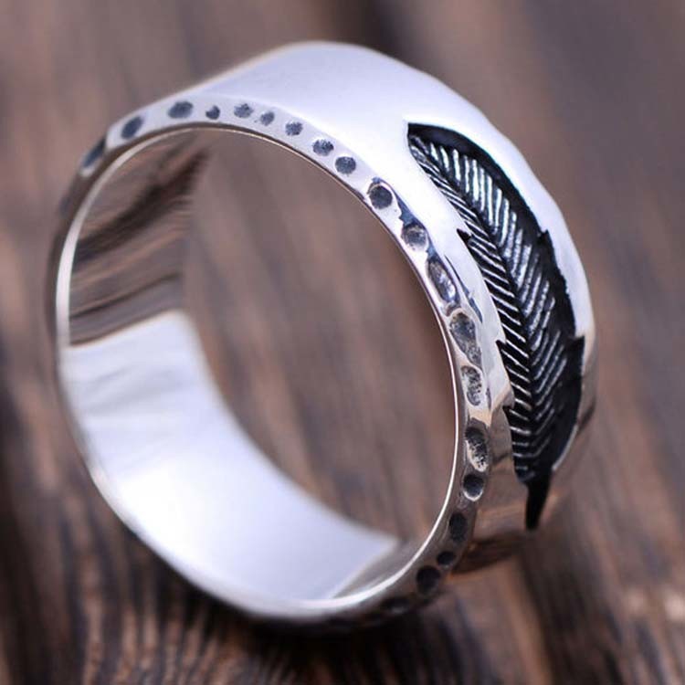 Mens Womens Simple Plain 925 Sterling Silver Feather Band Ring Finger Jewelry（XH051739W）