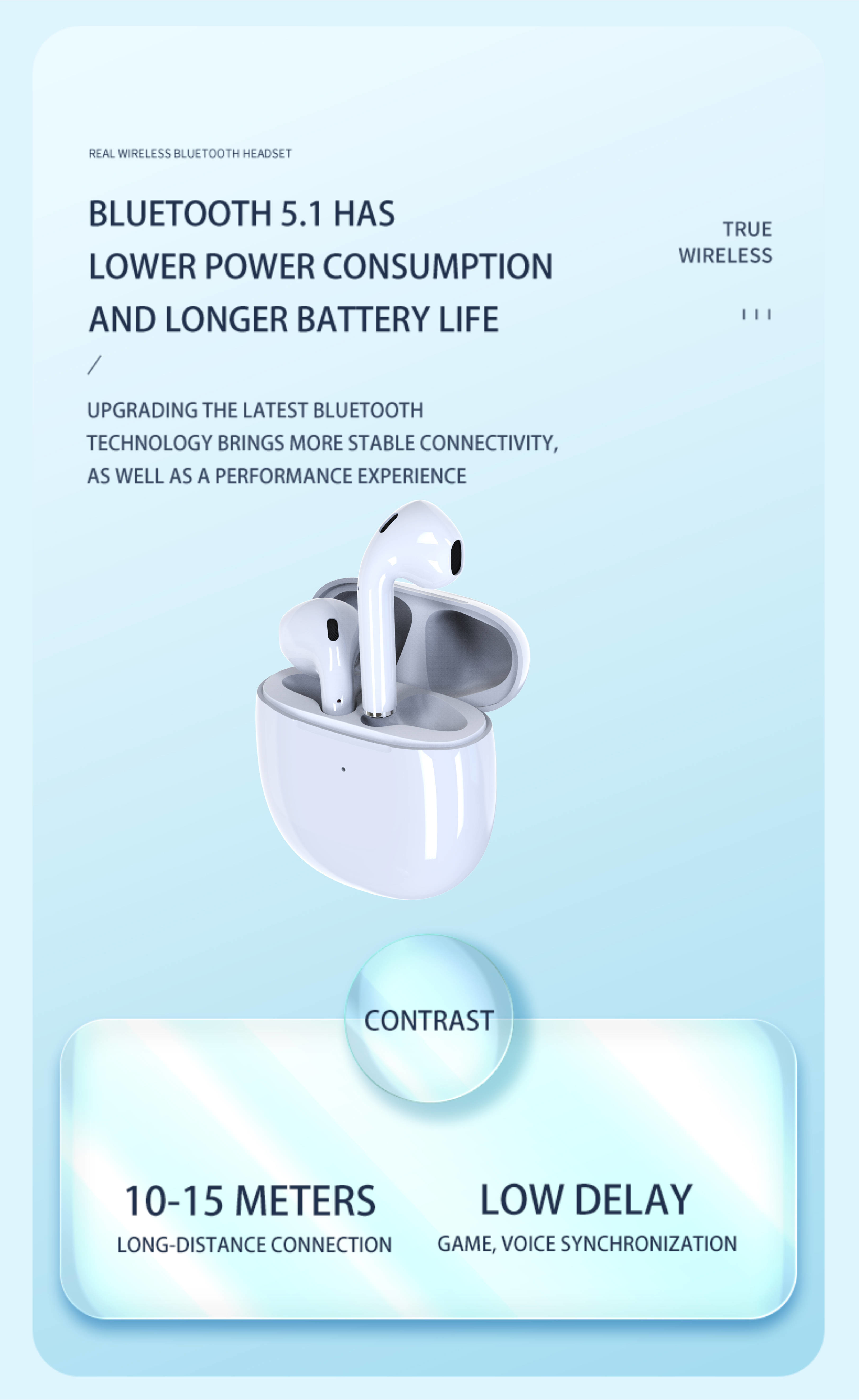 Good Sounding Wireless Earbuds Bluetooth In Ear Detection Lightweight For Fitness