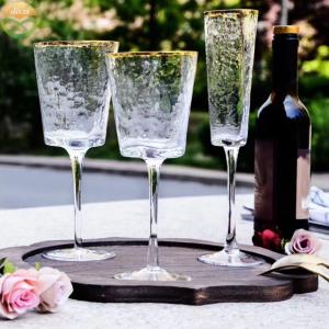 China Hammer Texture Crystal Wine Glass In Triangle Shape factory