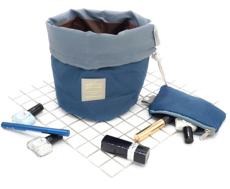Round Drawstring Polyester Cosmetic Bag For Travel