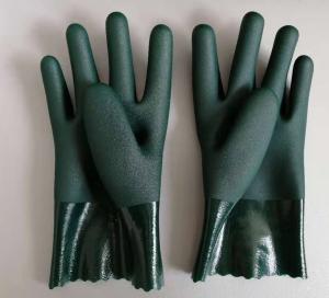 China EN374 Sandy Finish Double Dipped Pvc Knit Wrist Gloves Fully Coated factory