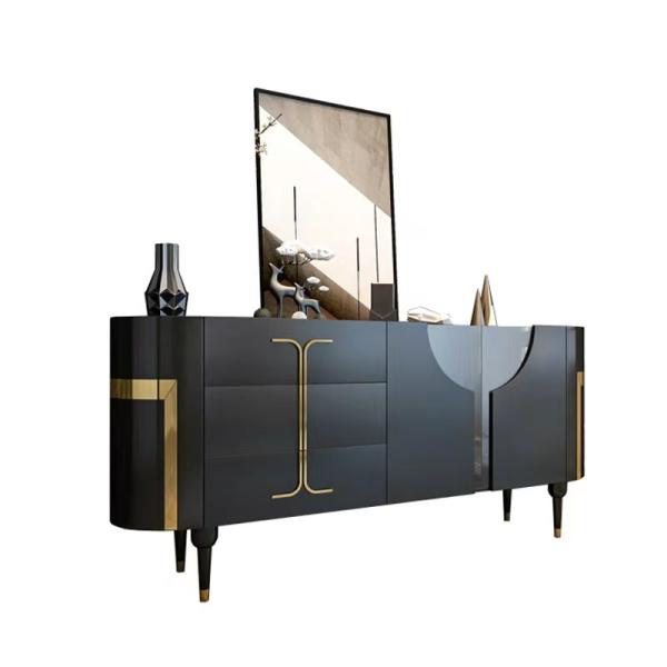 Noble Black Luxury Sideboard Cabinets Titanium Enamel Stainless Steel Four Feet