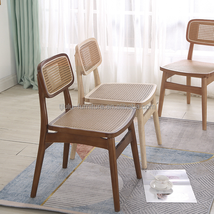 Foldable Rattan Chair NO Folded Simple Style Rattan Mesh Backrest Wood Dining Chair Rattan Wicker Chairs