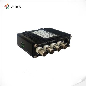 DIN-Rail Receiver of 4-port Coax to 1-port 10/100Base-TX DIN-Rail Ethernet