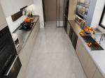 Off-White Stainless Steel U-Shaped Kitchen Cabinet With Seamlessly Integrated