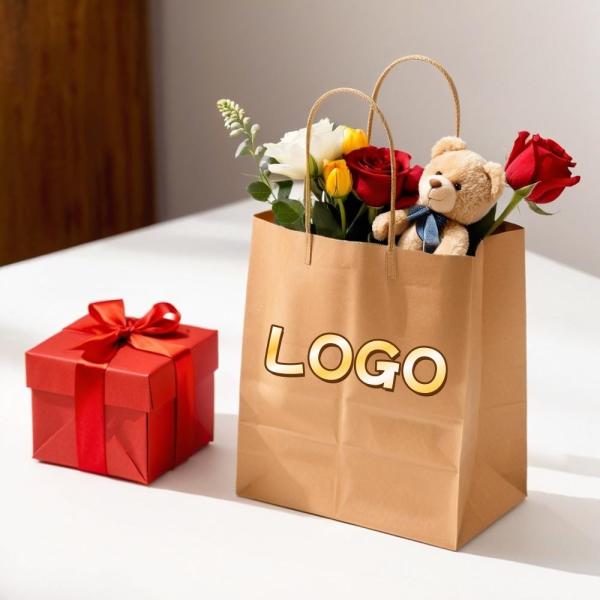 Luxury Brown Kraft Paper Bags Valentine's Day Limited Edition Custom Gift Bags