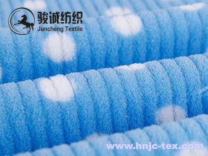 China Printed small dots stripes coral fleece fabric for blanket fabric and apparel factory